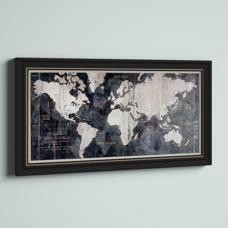 Old World Map Blue Framed On Canvas Print